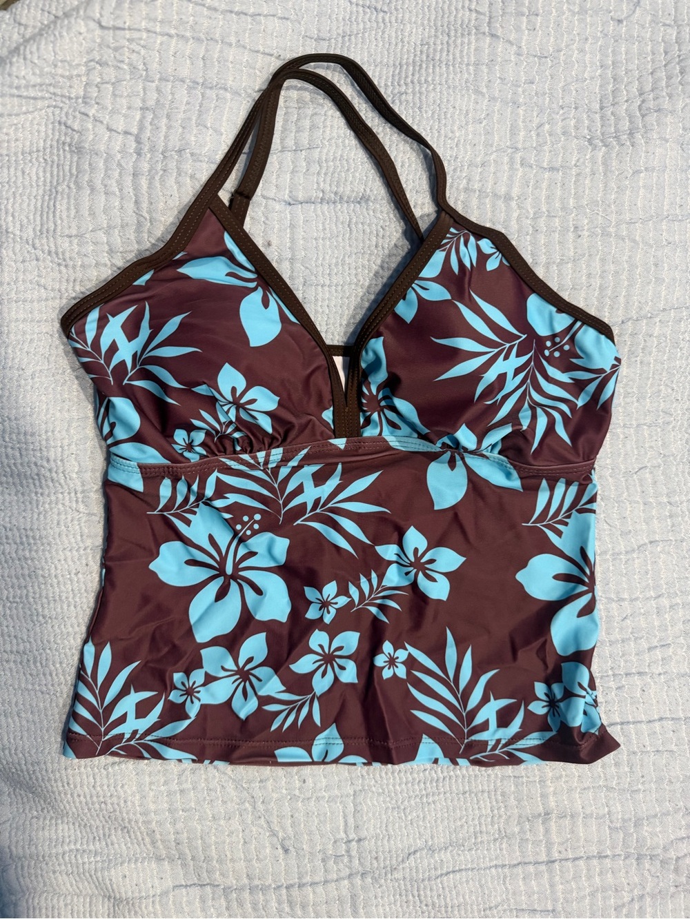 Brown & Aqua Floral Halter Tank Top